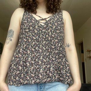 Flowy Floral American Eagle Tank Top